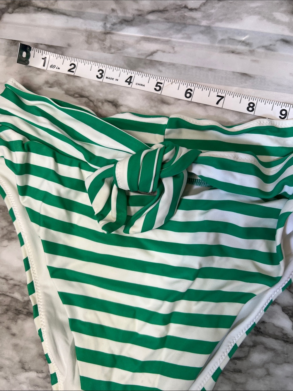 aerie Green and White Striped Bikini Bottoms with Front Knot - Picture 3 of 6